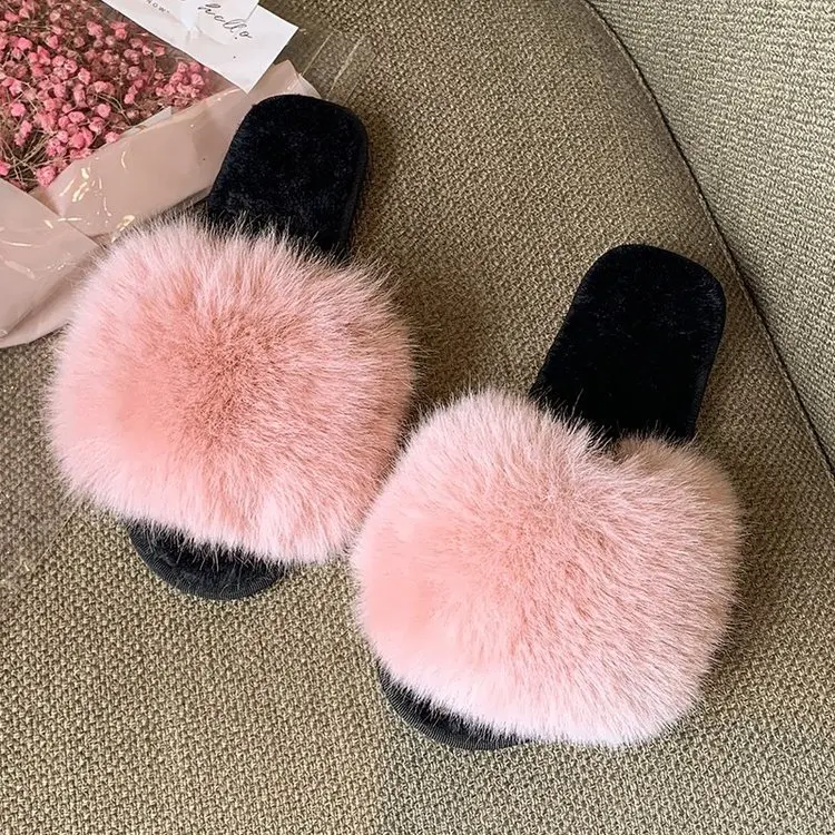 

Flock Platform Women's Fluff Slippers For Women Summer Indoor Flat With Slide Shoes Woman Casual Solid Flip Flops Femle Footwear