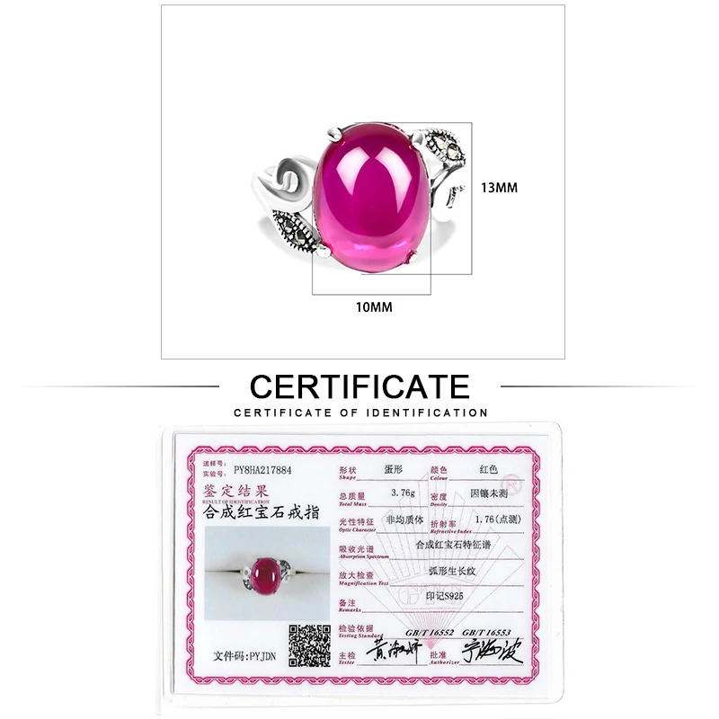 

ZHJIASHUN Vintage Gems Stone 100% 925 Sterling Silver Rings For Women Natural Precious Stone Ring Retro Thai Silver Jewelry