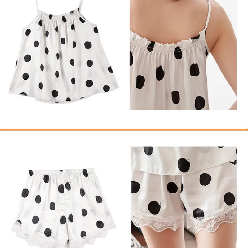 Пижамный комплект из 6 предметов Халат в горошек искусственного шелка Комплект