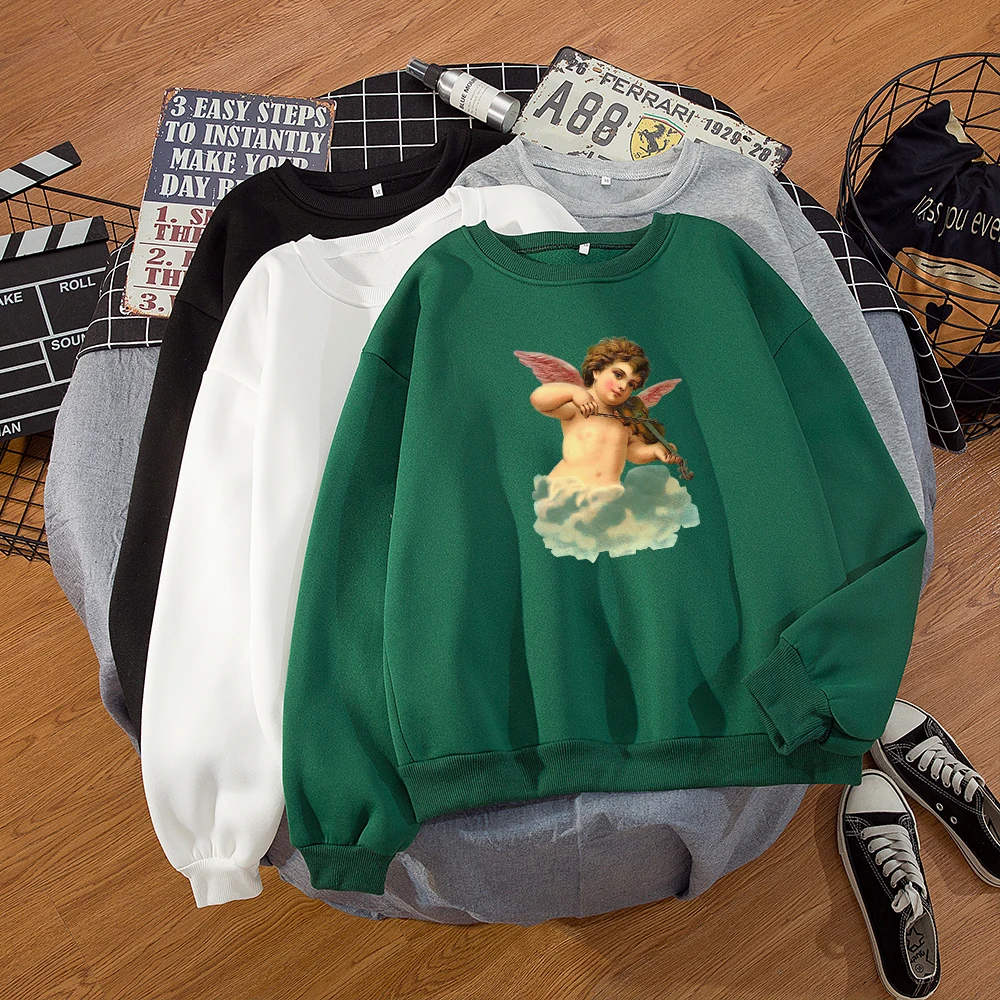 Harajuku Kawaii Angel Женская толстовка с принтом Теплые повседневные толстовки длинными