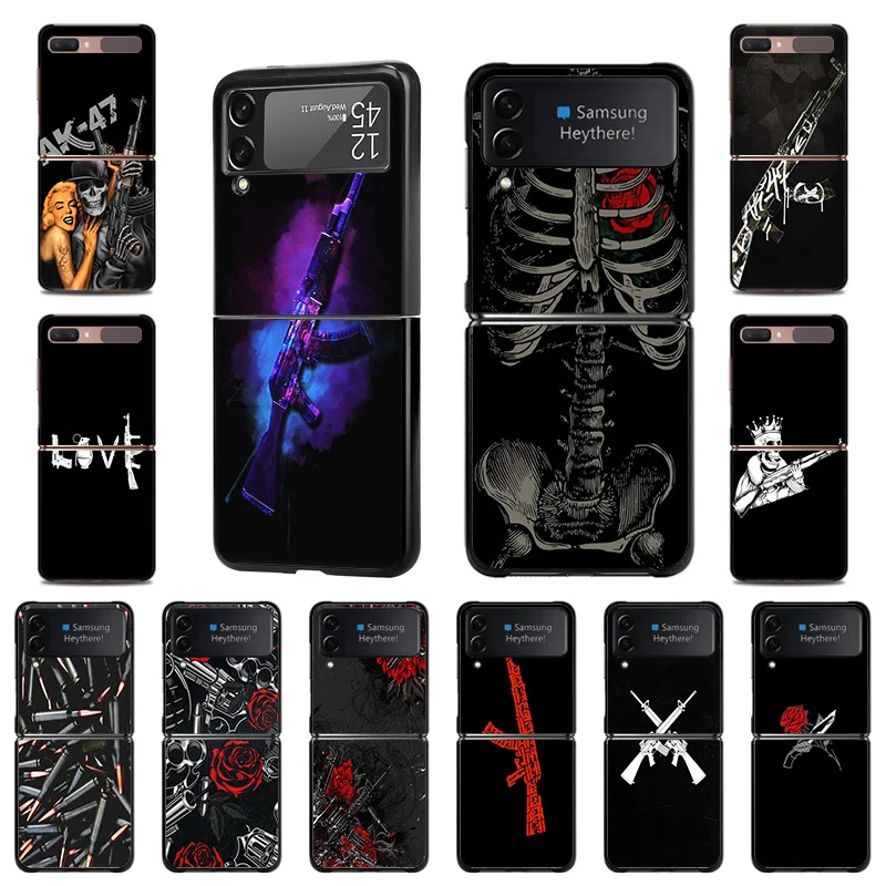 

Чехол-книжка для Samsung Galaxy Z Flip3, задняя крышка с рисунком цветов, черепа, огнеупорного искусства AK47, высококачественный черный чехол для телеф...