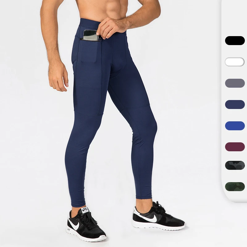 Men Compression Breathable Running Pants Workout Base Layer Tights Leggings Fitness Gym Trousers with Zipper Pocket Custom Logo | Спорт и