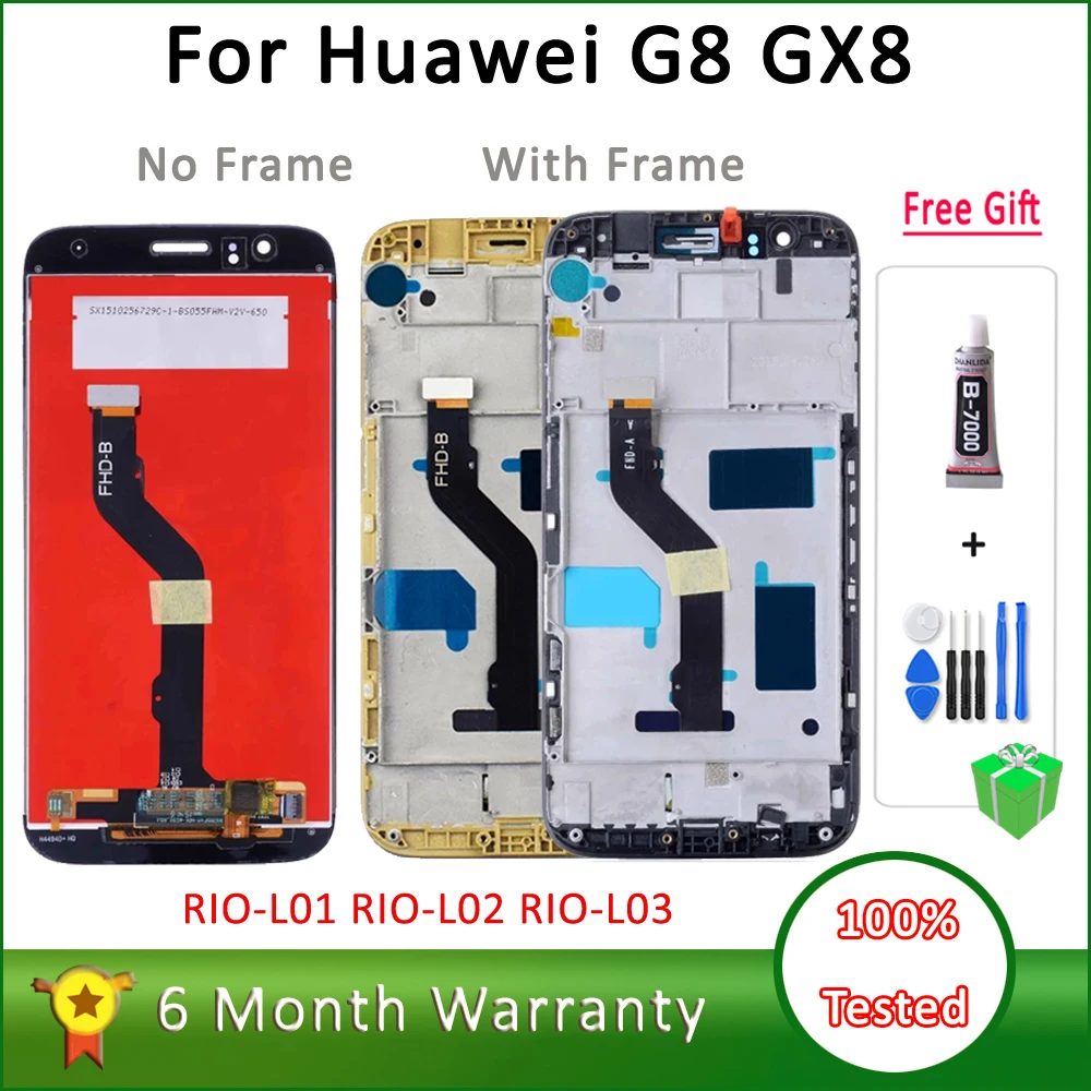 

5.5" LCD Screens For Huawei G8 GX8 RIO-L01 RIO-L02 RIO-L03 LCD Display + Touch Screen Digitizer Assembly With Frame 100% Tested