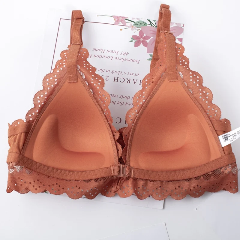 

Fashion Women Sexy Seamless Lace Bra Wire Free Beauty Back Small Bra Triangular Cup Gathered Elastic Underwear