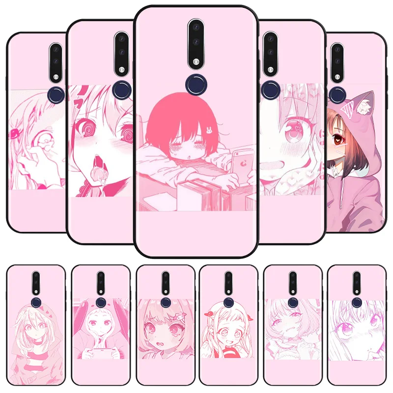 Розовые каваи аниме лоли для OPPO A94 A11 X A9 A12 E A93 A92 A73 A72 A53 S A52 A32 A31 AX7 A7 A5 Pro 2020 черный