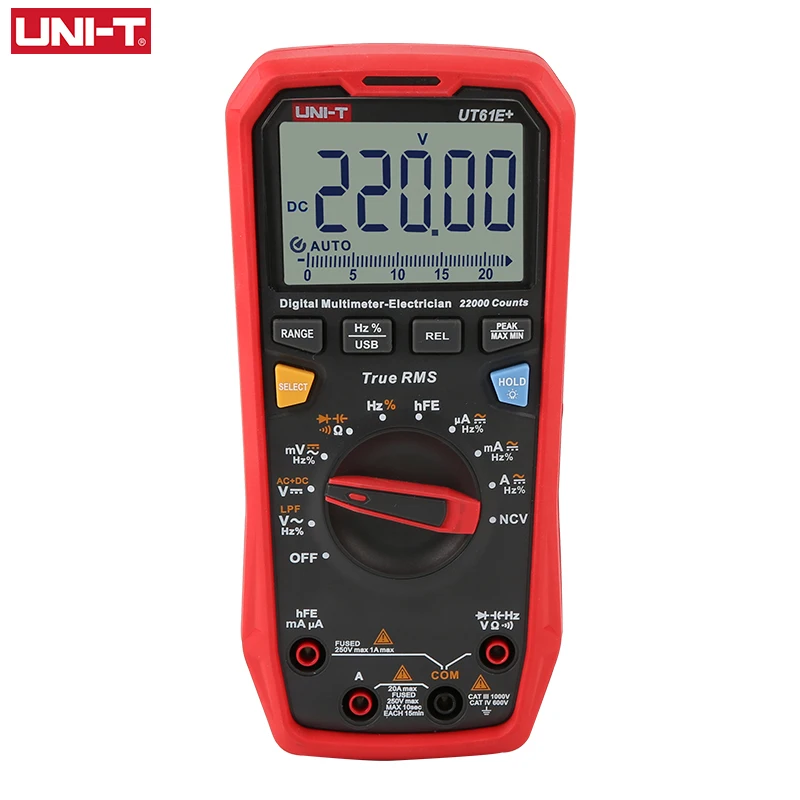 UNI-T-multímetro Digital de valores eficaces auténticos, unidad de rango automático, pantalla de 22000 dígitos, 220MF, gran capacitancia, UT61E +