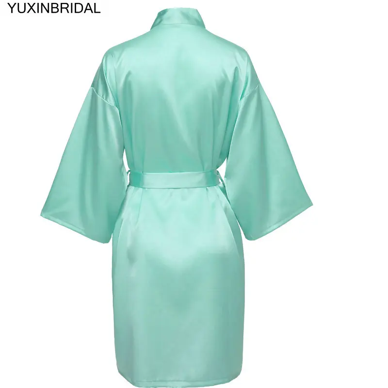 Mint no text YUXINBRIDAL, новинка, халаты для подружки невесты, халаты для невесты, мятный Атласный халат, халаты для подружки невесты, свадебные платья белого цвета с золотым принтом - Цвет: Mint no text