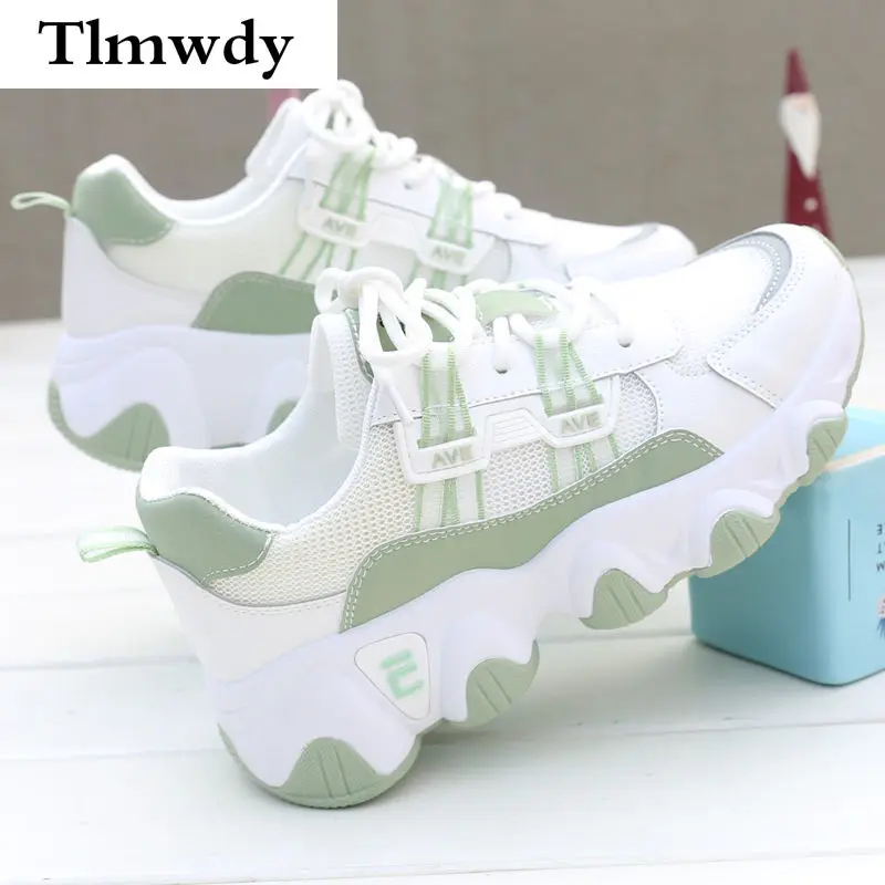 

Кроссовки женские сетчатые, удобные дышащие, на шнуровке, повседневная обувь на платформе, модные весенние, 2021