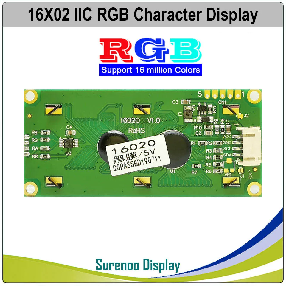 Фото Последовательный модуль для IIC I2C FSTN 162 16X2 1602 3,3-5 В, позитивный отрицательный символ, ЖК-дисплей, экран, панель LCM с RGB-подсветкой №4