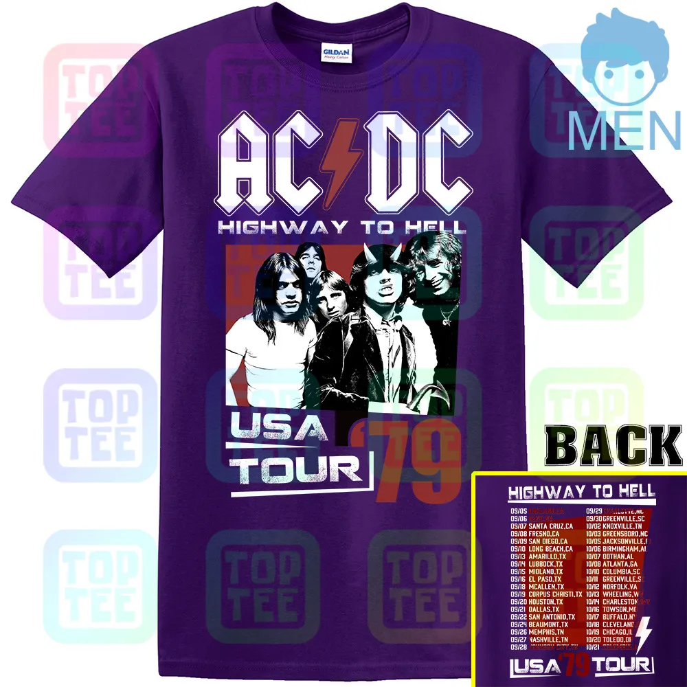 MEN-PURPLE ACDC Highway to Hell USA Tour 1979 Мужская футболка Винтаж Рок-Группа Альбом Мерч - Цвет: MEN-PURPLE