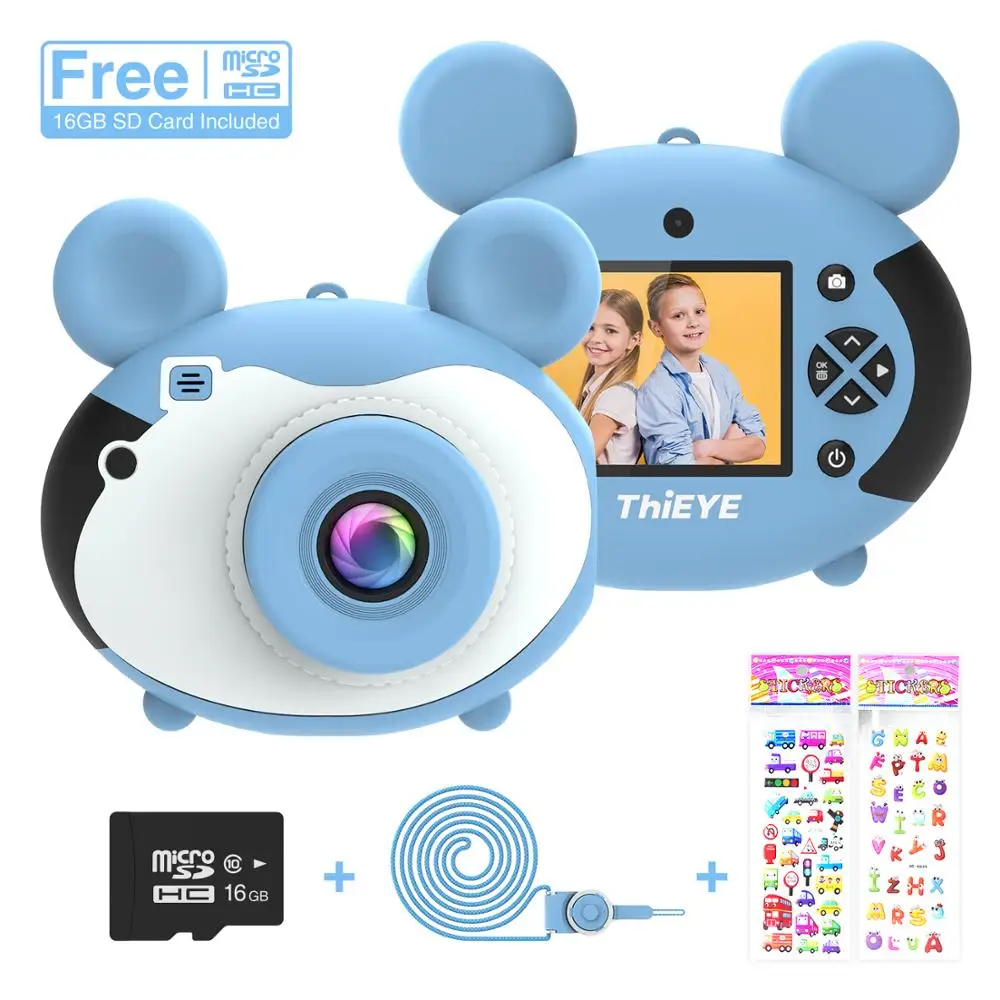 Синий ThiEYE Kiddy 2 2 дюймов HD экран платная цифровая мини камера дети мультфильм милые Развивающие игрушки для ребенка подарок на день рождения - Цвет: Синий