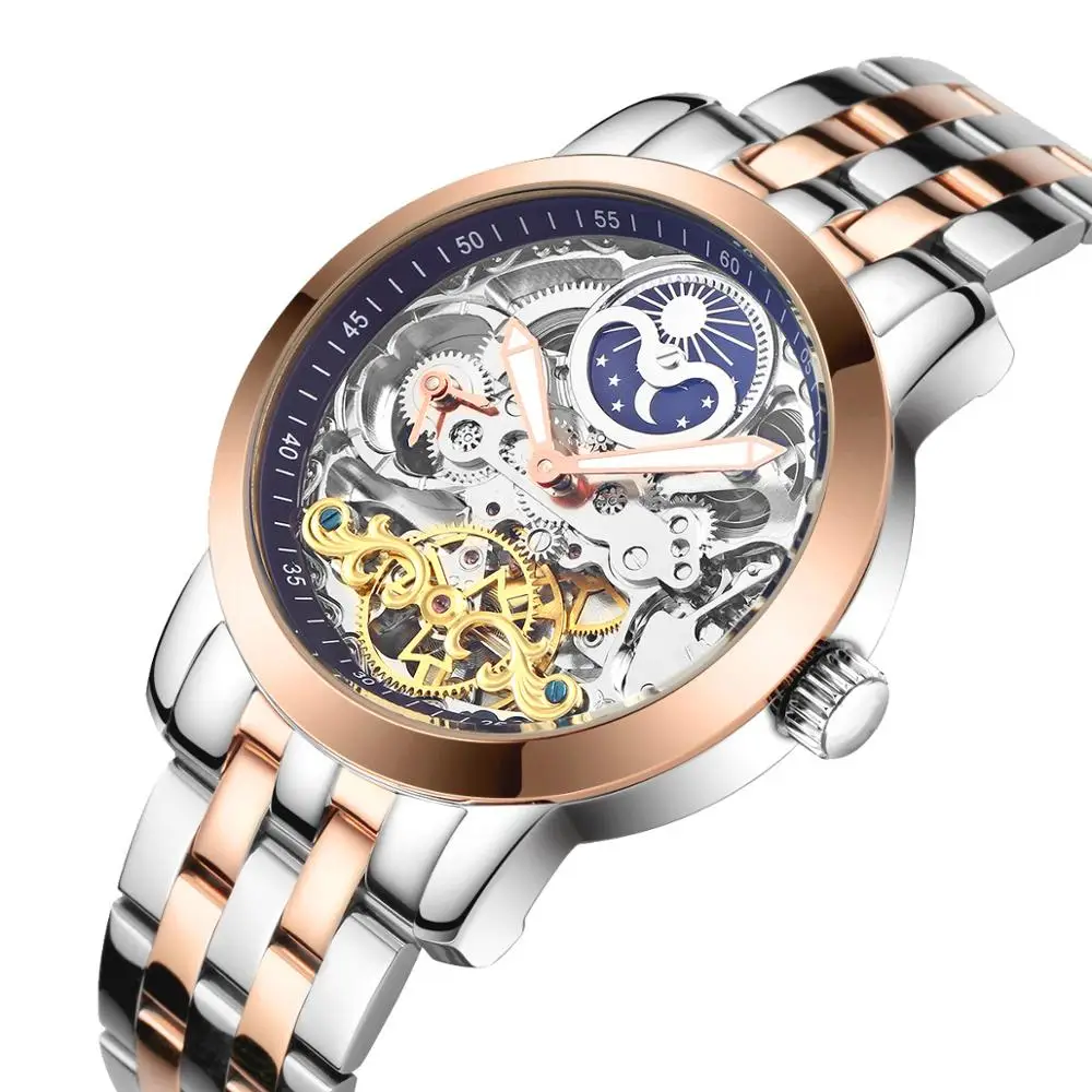 Rose gold blue-S HAIQIN, мужские механические часы, Роскошные автоматические часы, мужские Tourbillon часы со скелетом, спортивные водонепроницаемые часы, Reloj Hombre - Цвет: Rose gold blue-S