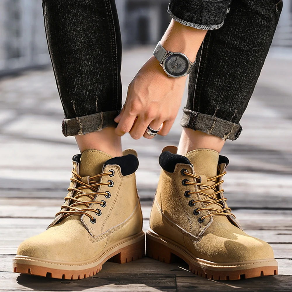 Мужские замшевые ботинки Martens черные теплые мотоциклетные ботильоны