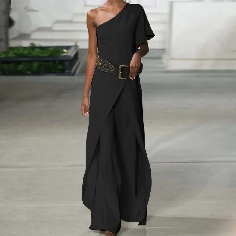 

Sexy Ruffles Asymmetrical Solid Casual Overalls Holiday Rompers Women Long Jumpsuits Summer Playsuits 2021 Plus Size 5XL