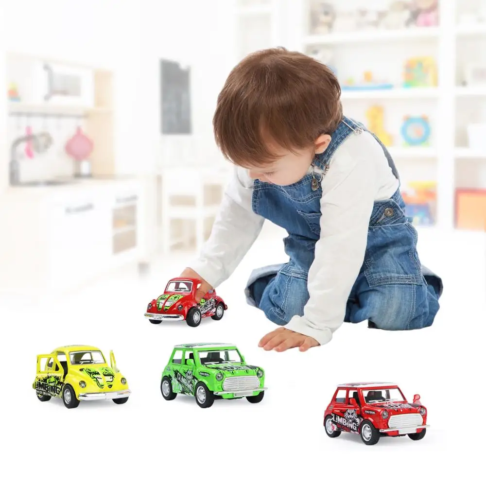 

Car Toy Mini Pull Back Alloy Vehicles with Printing Design Metal Model Classic Car Door Open for Boys Children Gift