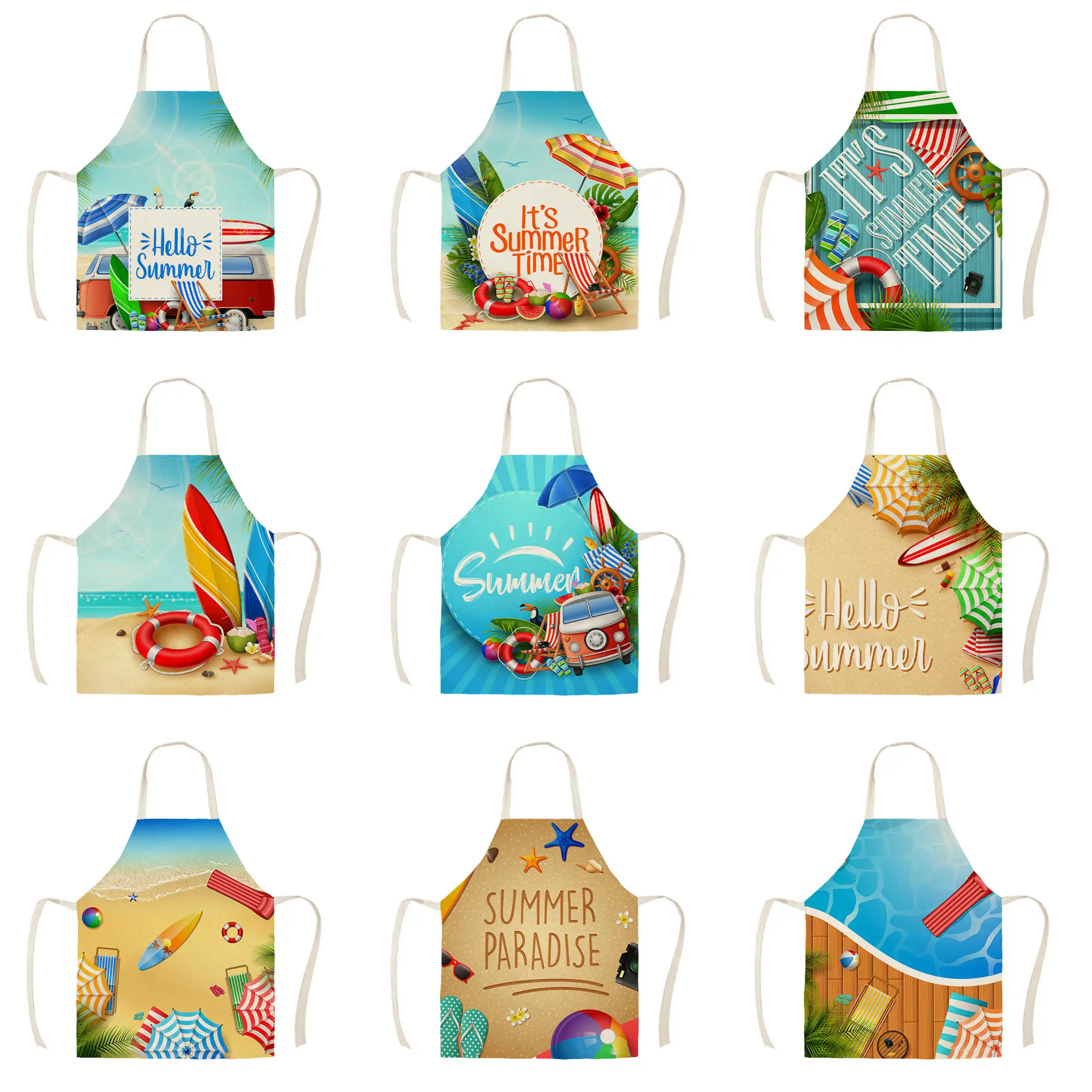 

Summer beach apron adult kids kitchen linen printing household cleaning ladies household cooking antifouling apron