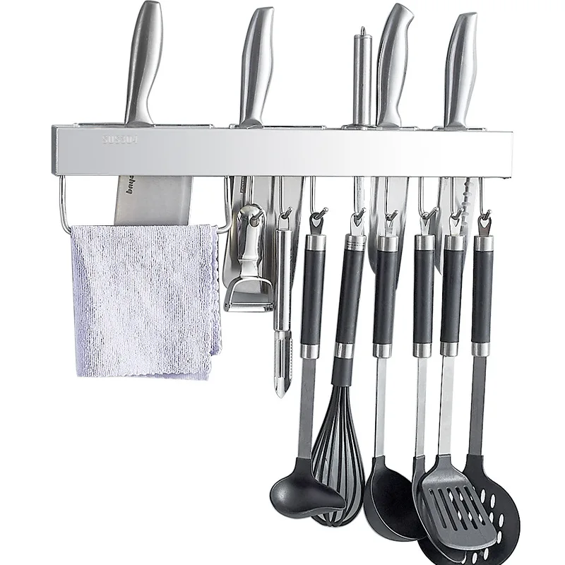 

Kitchen rack free punch kitchen knife holder wall-mounted 304 stainless steel simple cutter kitchen utensil storage hook