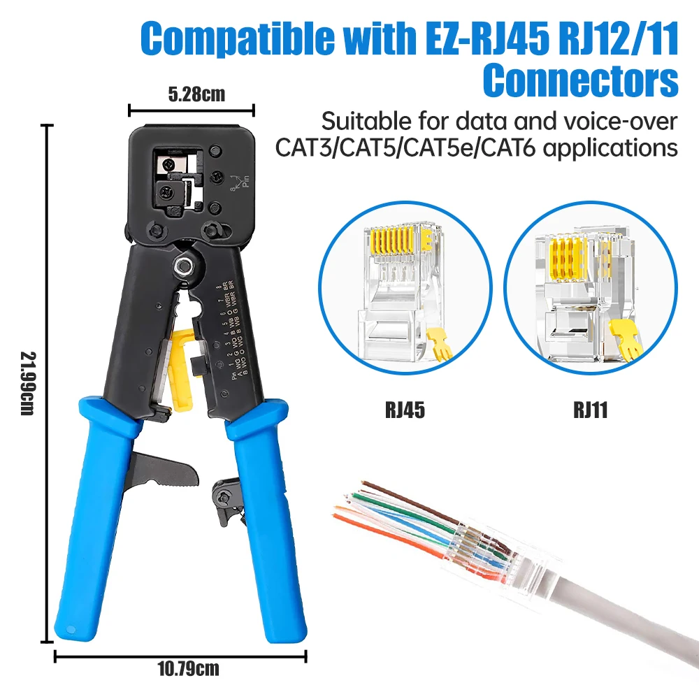 AMPCOM RJ45 Crimp Tool Pass Through Cat5 Cat5e Cat6 Crimper Cutter Stripper for RJ12 RJ11 8P 6P End connector | Компьютеры и офис
