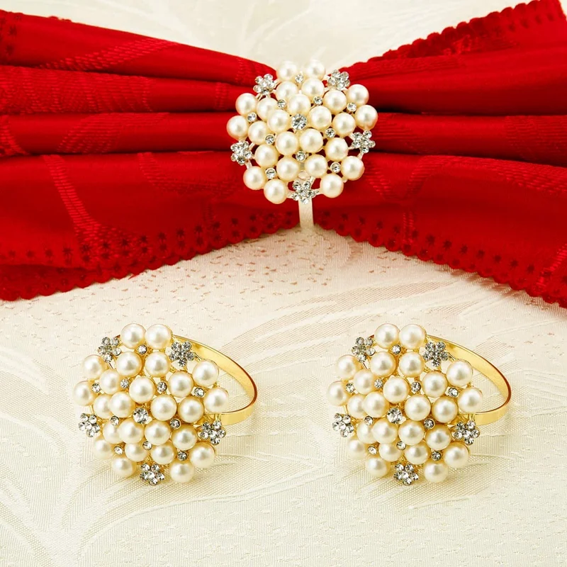 10 Pack Pearls Napkin Rings Exquisite Alloy Ring Buckle for Wedding Dinner Party Table Decoration | Дом и сад
