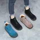 Ботинки-челси женские ботинки на молнии, в стиле ретро, с мехом, на зиму, туфли на плоской подошве из натуральной кожи