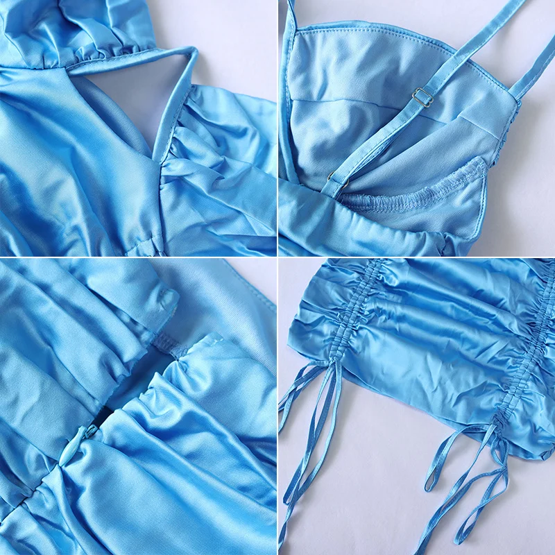 

Drawstring Folds Spaghetti Strap Backless Sexy Summer Dress Women Night Club Party Dresses Mini Bodycon Bandage Dress