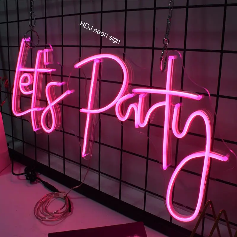 

Let's Party Custom Led Neon Sign Wall Decor For Home Bar Cafe Graduation Family Birthday Party Background Lighting Decor