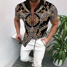Рубашка мужская с коротким рукавом, однобортная приталенная сорочка с цветочным принтом, повседневная одежда, лето