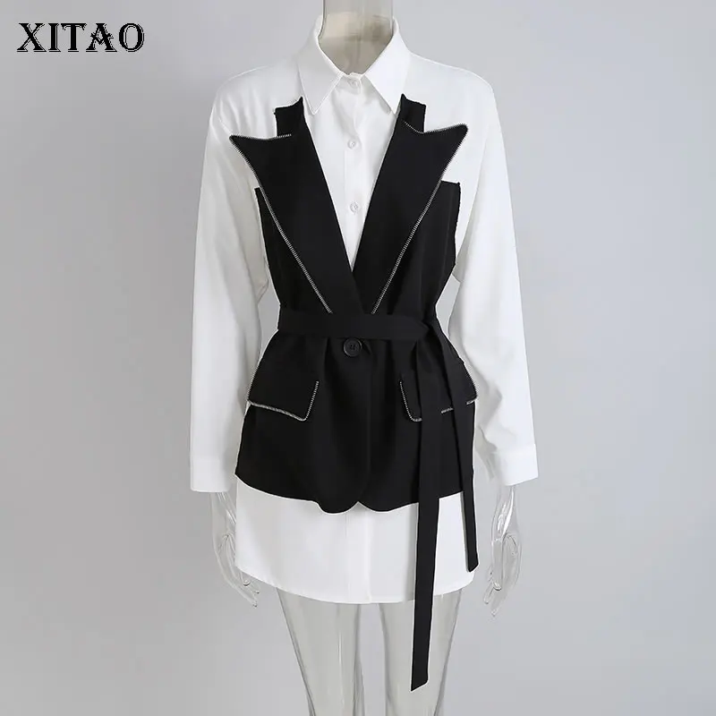 

XITAO Patchwork Drawstring Waist Shirt Women 2020 Winter Casual Fashion New Style Temperament All Match Women Clothes ZY2614