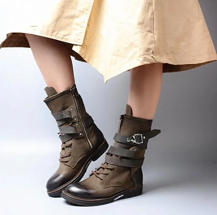 Модные сапоги Prova Perfetto до середины икры с круглым носком на низком каблуке