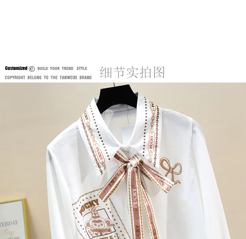 

Print White Shirt Women Camisas Mujer 2021 New Ladies Tops Lapel Bow Collar Buttoned Shirt Women's Long Sleeve Chiffon Tops