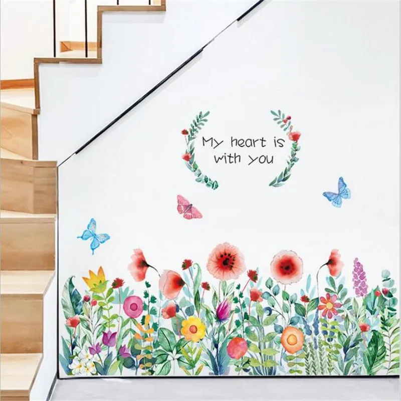 

4PCS New Romantic Sunflower Grass Kicking Wall Sticker For Kid's Room Boys Bedroom Home Decoration 30*45CM