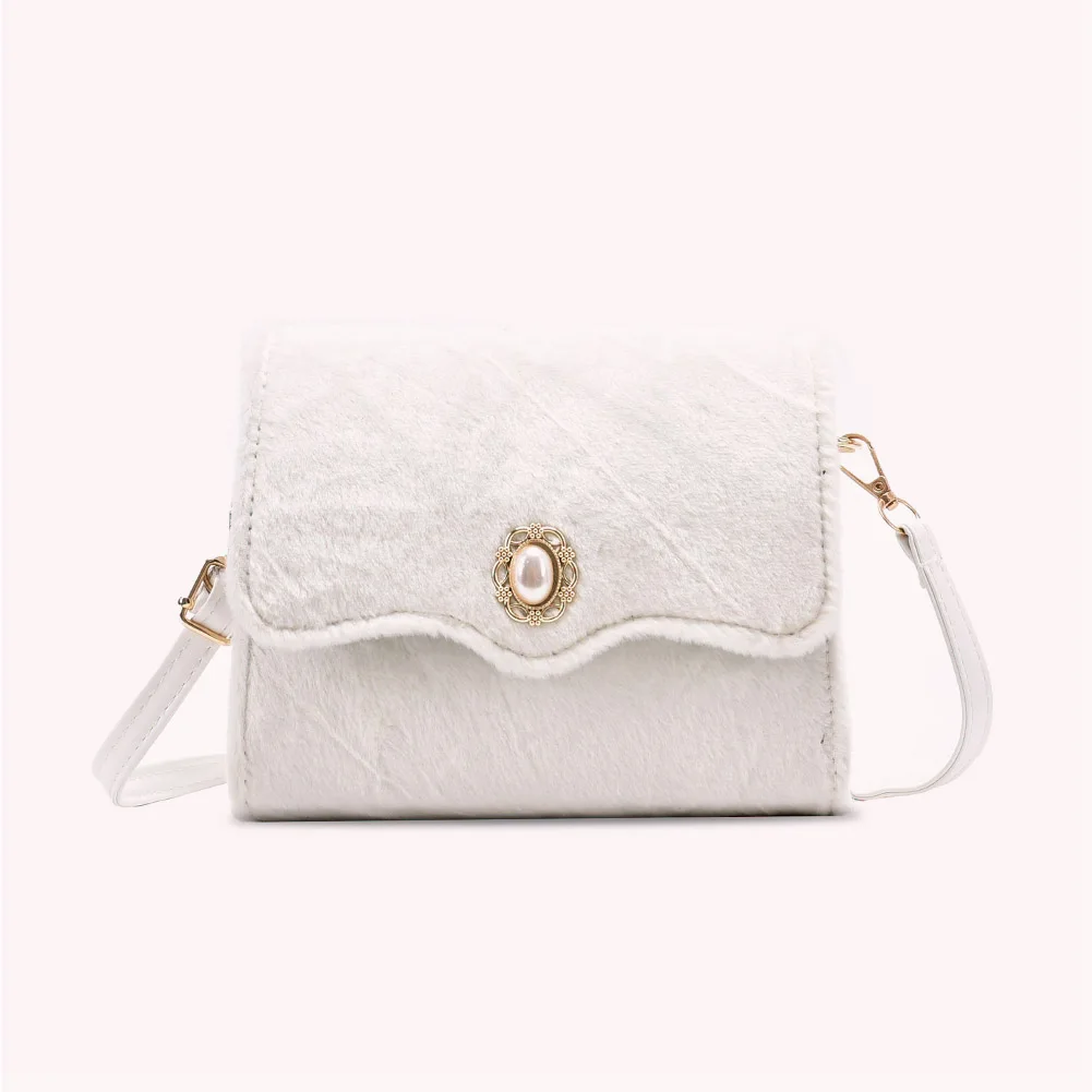

Women Autumn Handbag Pearl Hasp Street Purses Portable Solid Color Shoulder Bag Fashion Exquisite Shopping Bag