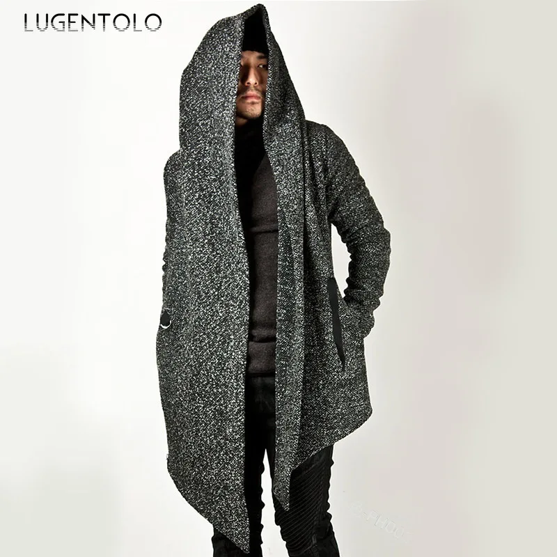 

Lugentolo Men's Jacket Hooded Spring Loose Coat Casual Jackets Irregular Hem Solid Color Men Fashion Coats Plus Size 5XL