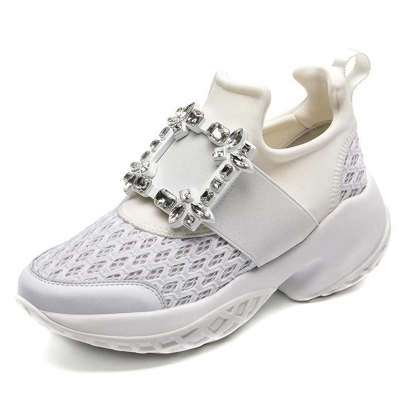 

New 2021 button thick soled shoes with high net casual women's sports shoes
