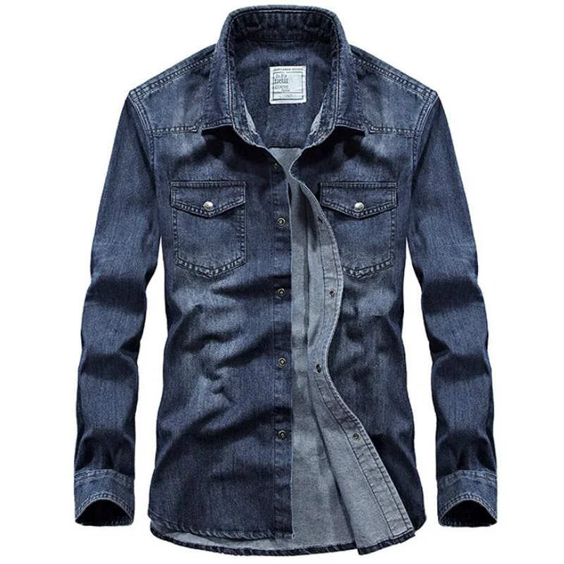 dark blue Хлопок джинсовые рубашки мужские осенние дышащие повседневные рубашки с длинным рукавом мужская классическая уличная рубашка 4XL Camisas - Цвет: dark blue