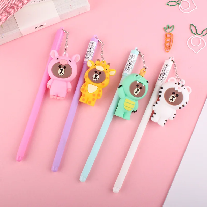 

20 pcs/lot Cartoon Bear Animal Pendant Gel Pen Cute 0.5mm Black ink Signature Pens Promotional Gift Stationery School Supplies