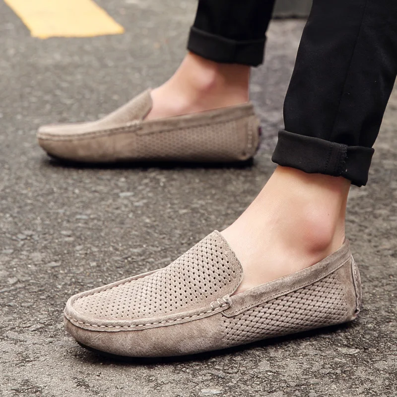

FIXSYS Summer Man Loafers Suede Leather Soft Moccasins Mesh Breathable Driving Shoes Slip-on Boat Shoes Fashion Man Casual Shoes