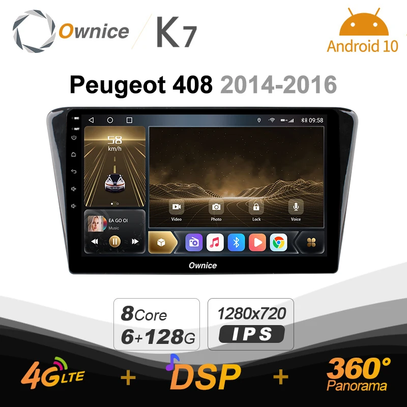 

K7 Ownice 2 Din Android 10.0 Car Multimedia radio for Peugeot 408 2014-2018 With 8 Core A75*2+A55*6 Support External Microphone