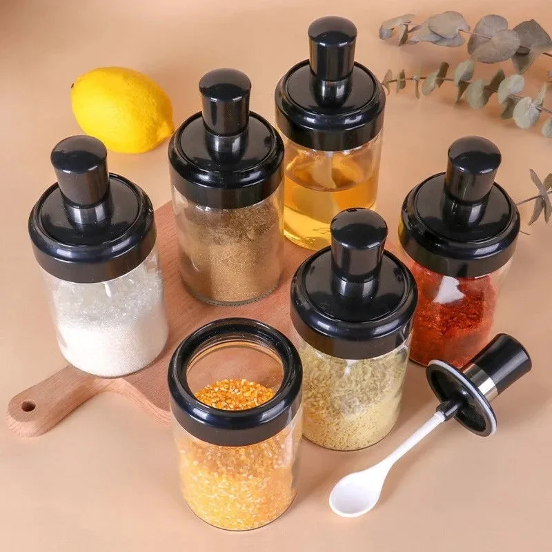 

BOUSSAC Glass Seasoning Kitchen Spice Kit Bottles Pepper Spoon Seasoning Jars Oil Brush Honey Container Food Set Storage
