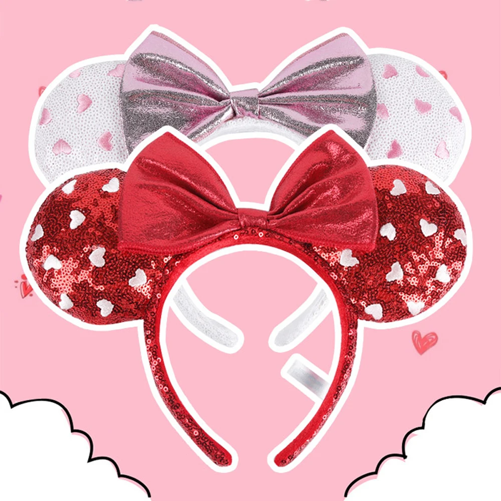 

Loving Heart Wave Point Minnie Mouse Ears Headband Sequin Peach Heart EARS COSTUME Headband Cosplay Plush Adult/Kids Party Gift