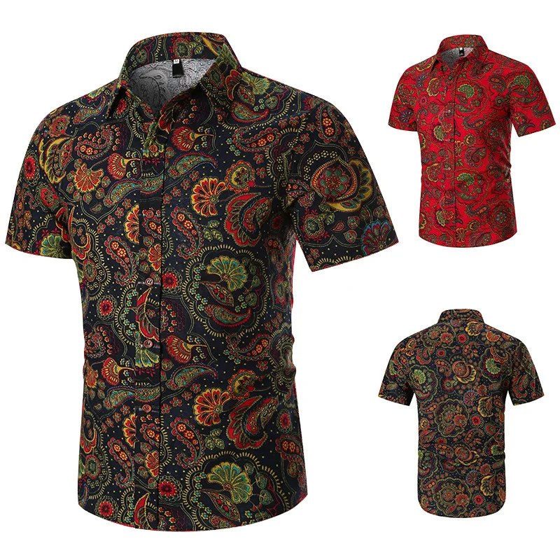 2019 летняя новая стильная мужская рубашка с коротким рукавом и принтом модная