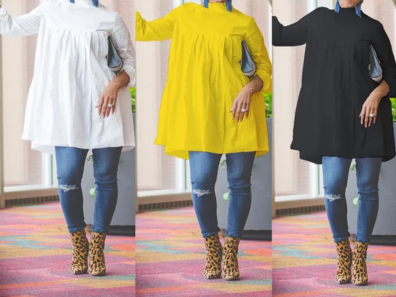 

Pleated Top Shirt Spring 2021 New Women's Solid Color Round Neck Long Sleeve Fashion Casual High Quality All-Match Top Shirt