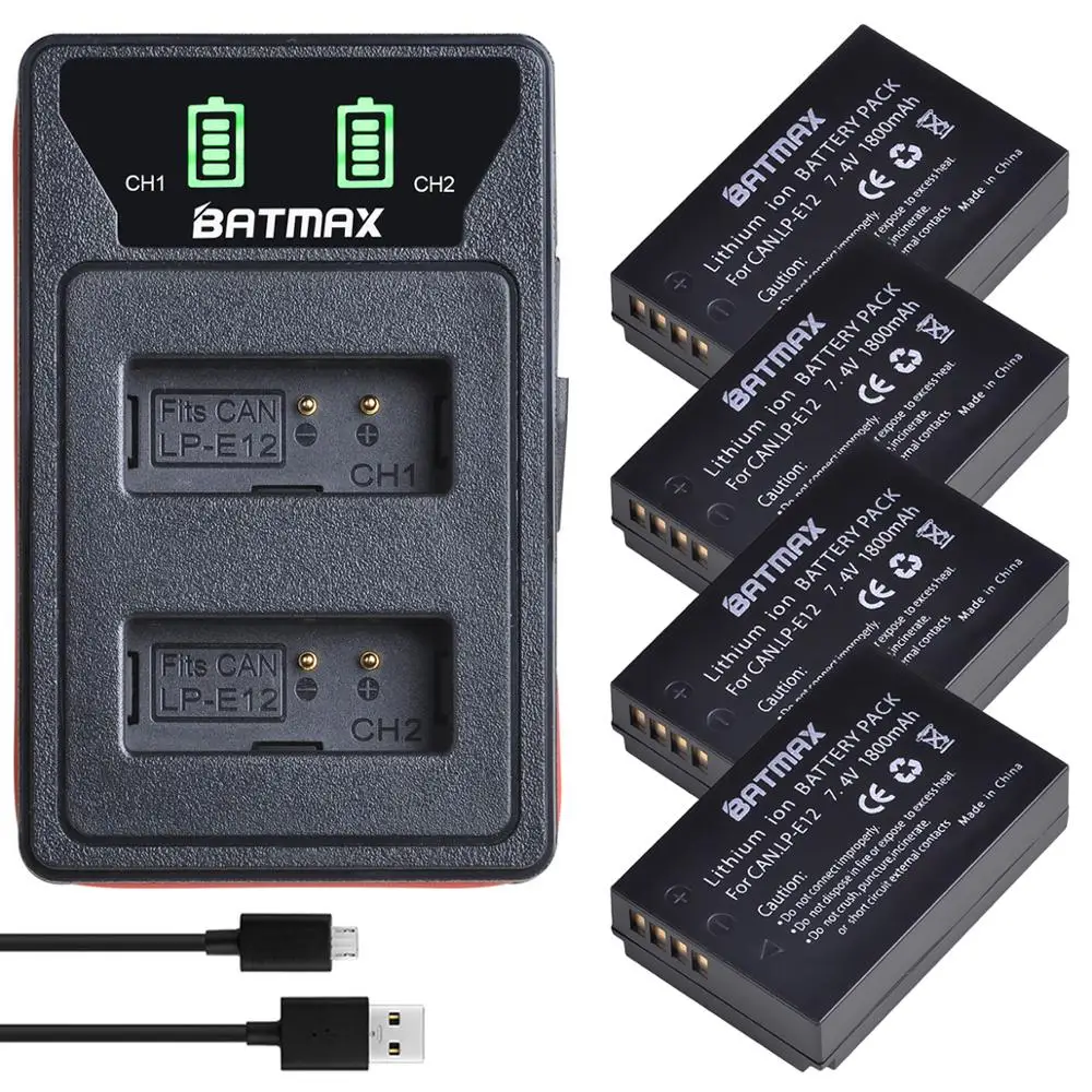 4 шт. аккумулятор для цифровой камеры LPE12 LP E12 1800 мАч светодиодный USB зарядное