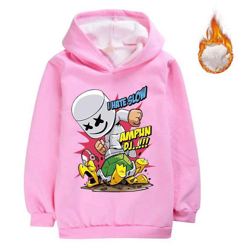 Свитшот с капюшоном для мальчиков и девочек Свободный пуловер DJ Marshmello на
