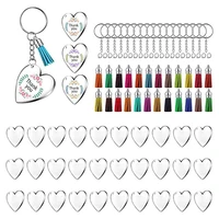90pcs acrylic discs clear heart keychain blanks charms colourful tassel key ring 83xf