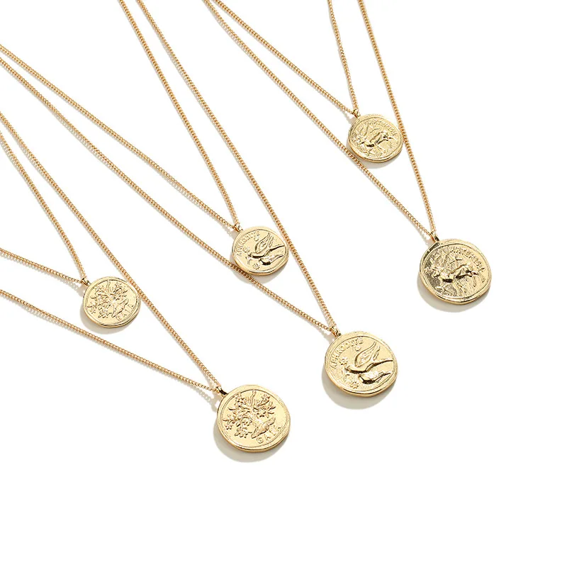Винтаж Золотая монета с портретом геометрические формы кулон ожерелье для