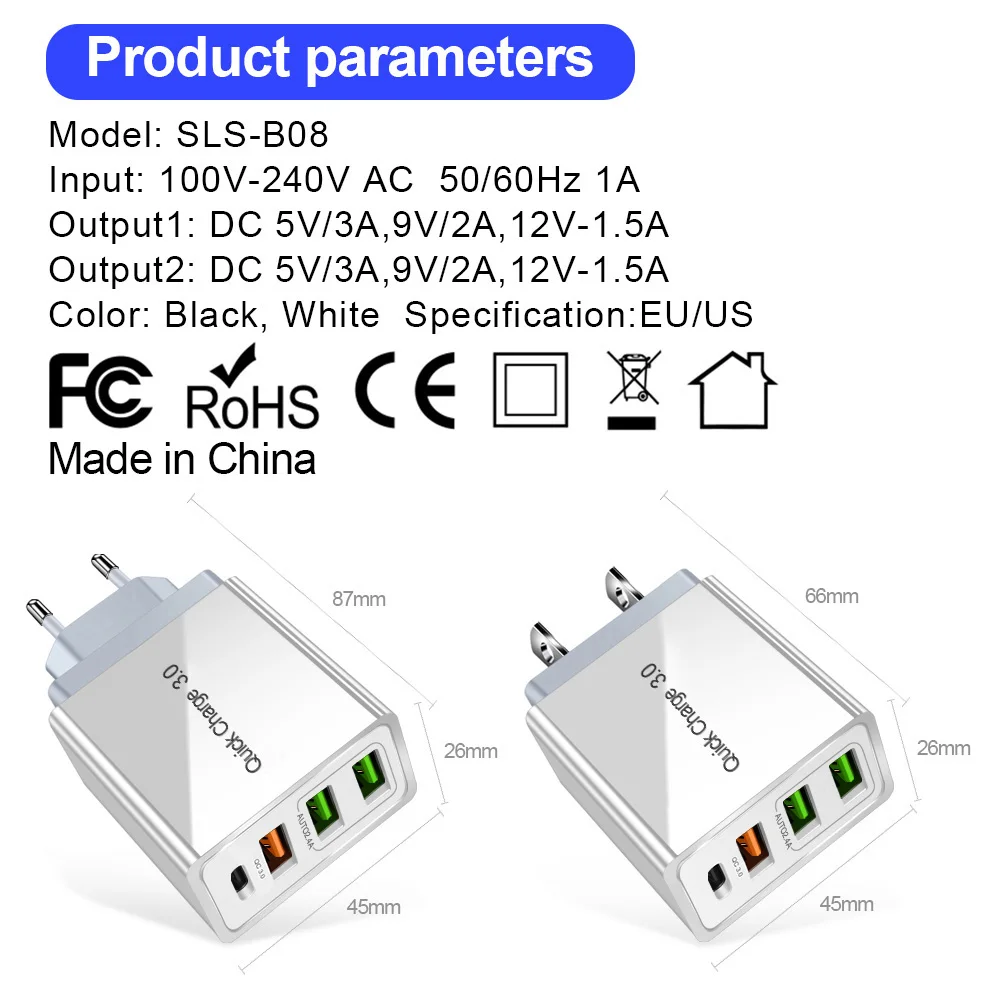 36 Вт быстрое зарядное устройство 4 0 3 USB Type C PD Supercharger EU US UK Plug для iPhone Samsung Huawei Xiaomi Phone