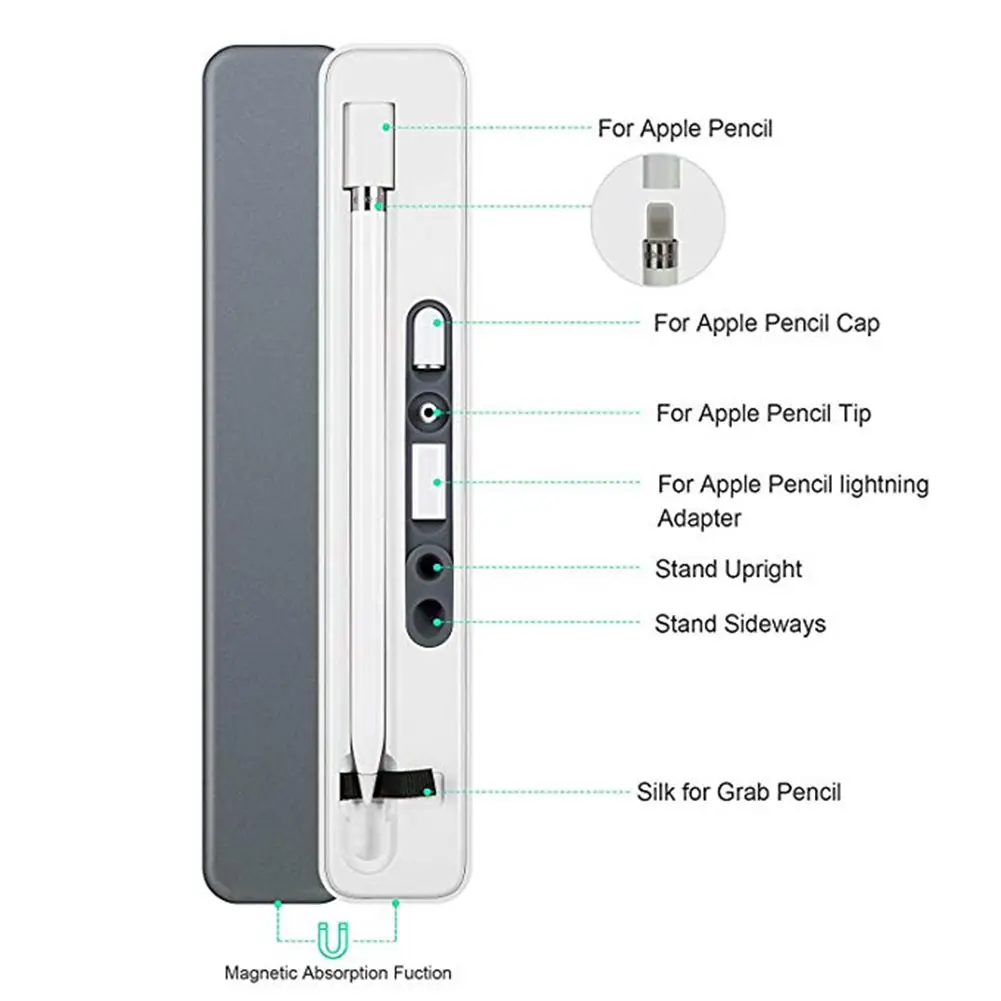 Easy Apply Carrying Case Charger Adapters Durable Wireless Charging Organizer Safe Storage Box Portable For Apple Pencil | Электроника