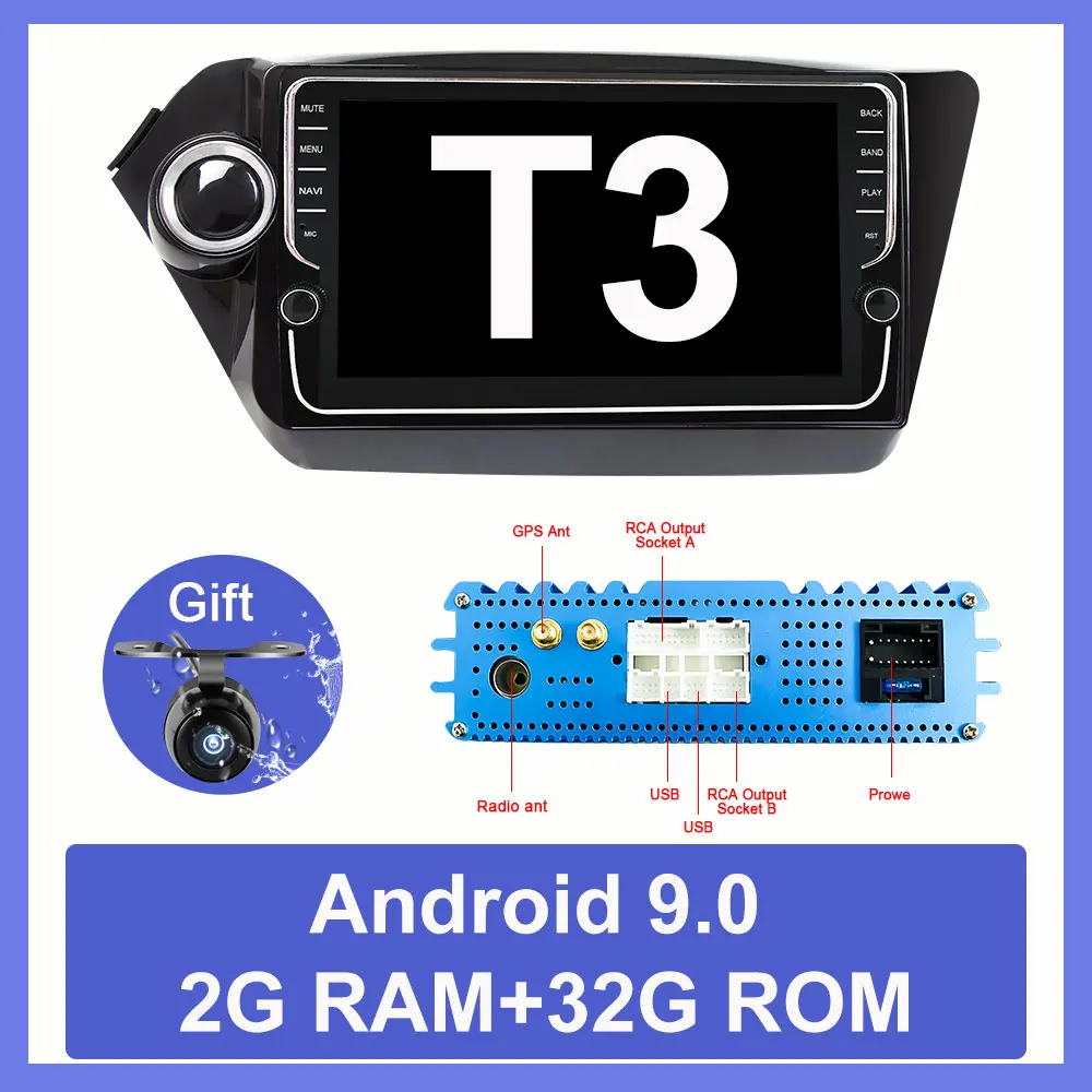 2G 32G T3 Eunavi 2 Din Автомобильный мультимедийный плеер gps Android 9 DVD помощи при парковке радио для Kia k2 RIO 2010 2011 2012 2013 PX6 4G+ 64G - Цвет: 2G 32G T3