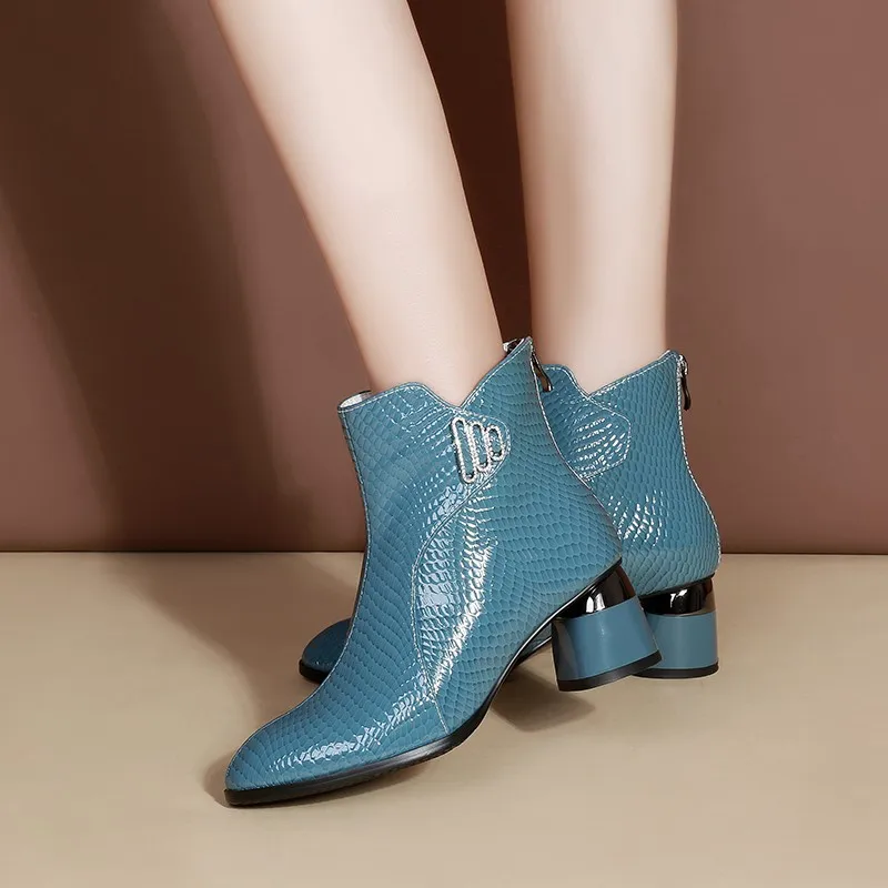 

Женские ботинки на высоком каблуке, зимние ботинки из искусственной кожи, размеры 34-40